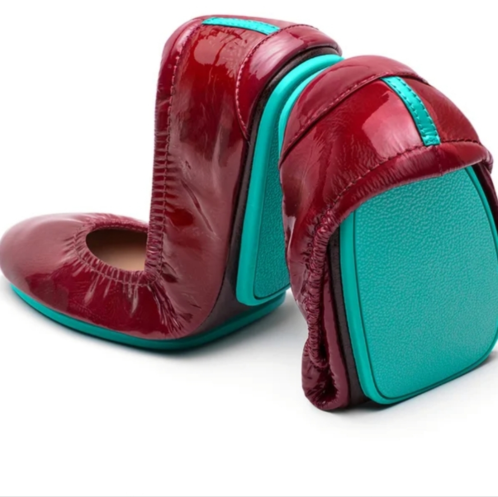 Tieks Patent Ruby Red Leather Flats Size 11